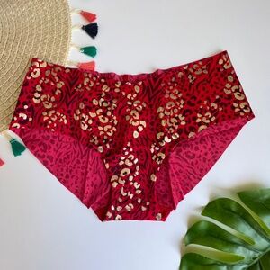 Victoria's Secret No Show Shine Hiphugger Panty Red Mixed Animal Print NEW